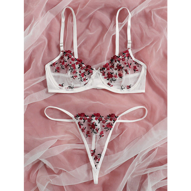 Flower embroidery white 3pcs