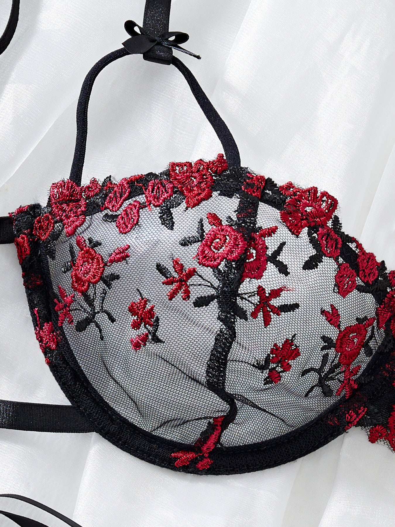 Sexy black and red lacey floral 2pcs