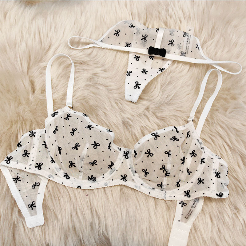 cute bow tie detailed 2pcs lingerie, t-shaped /thong