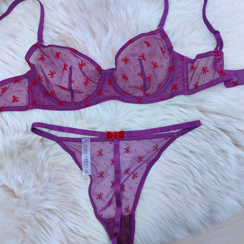 cute bow tie detailed 2pcs lingerie, t-shaped /thong